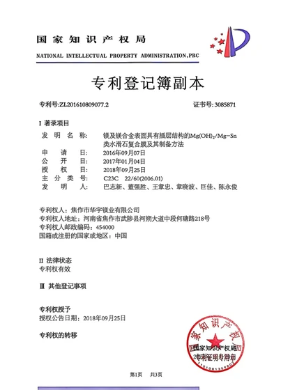 发明专利登记簿副本